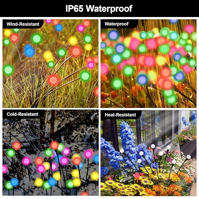 Swaying Solar Firefly Lights Outdoor, 8 Modes RGB Color Changing Firefly Swaying Solar Garden Lights for Outside Christmas Yard Patio Pathway Plant Landscape Garden Decor Multicolor(6 Pack)