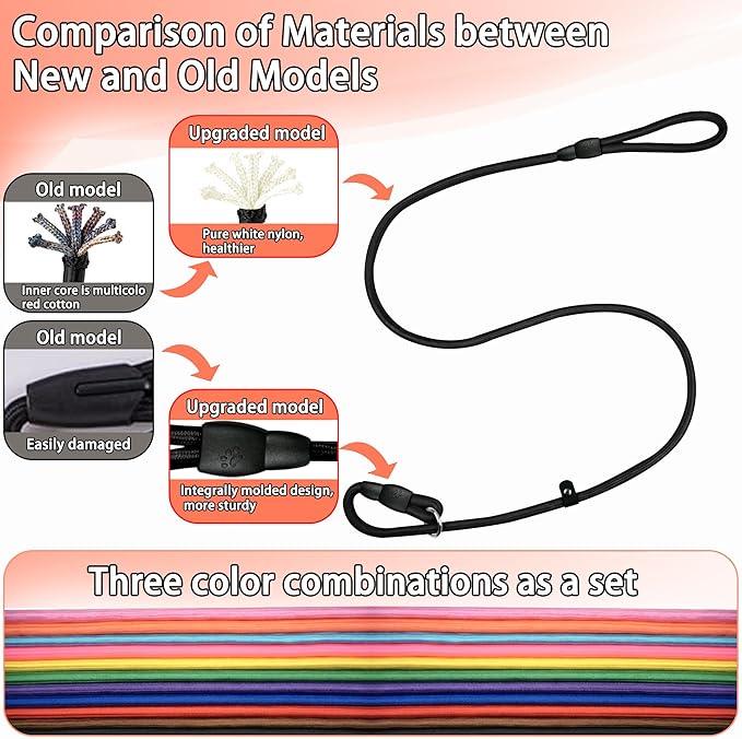 11-Piece Adjustable Dog Slip Leads 11 Colors, Adjustable - Easy On/Off, No Collar Needed, Standalone Use. Matches Outfits/Themes/Weather, High Value for Walking/Training