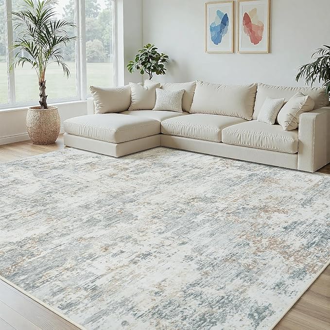 5x7 Area Rugs Living Room Rug Modern Abstract Neutral Washable Rugs Non Slip Soft Carpet Large Area Rug Low Pile Stain Resistant Non Shedding for Bedroom Nursery Dining Room Home Office Gray Brown