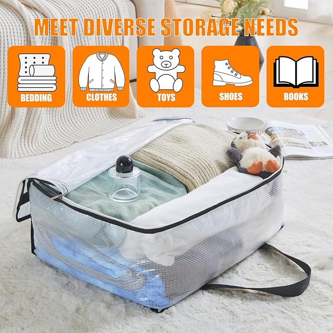 40L Clear Storage Bags for Blanket, Clothes, Comforter, Bedding, Sheet, Pillow - Closet Organizers and Storage Containers, Under Bed Storage Bag with Zipper (Clear, 3 Pack)