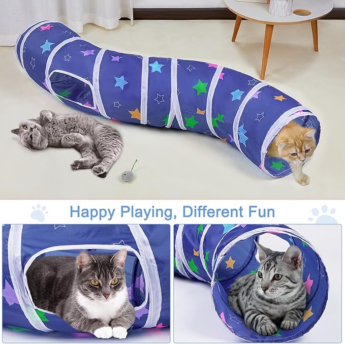 Glittme Cat Tunnel, Cat Tunnels for Indoor Cats, S-Shape Peekaboo Cat Cave with Cat Toys, Foldable Cat Tubes and Tunnels for Cats, Rabbit, Puppy, Guinea Pig