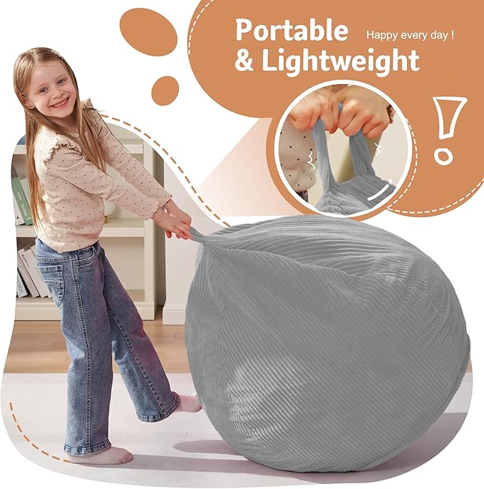Homguava 2FT Bean Bag Chair,Teardrop Bean Bags Small Beanbag Chair with Memory Foam Filled and Ultra Soft Corduroy Cover for Living Room, Bedroom(Light Grey)