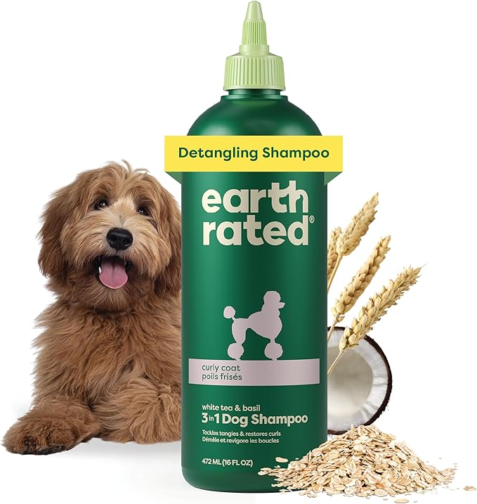 Earth Rated 3-in-1 Detangling Dog Shampoo and Conditioner, Deodorizing Oatmeal Shampoos for Dogs and Puppies, Great for Smelly Pets, White Tea and Basil Scent, 16 oz