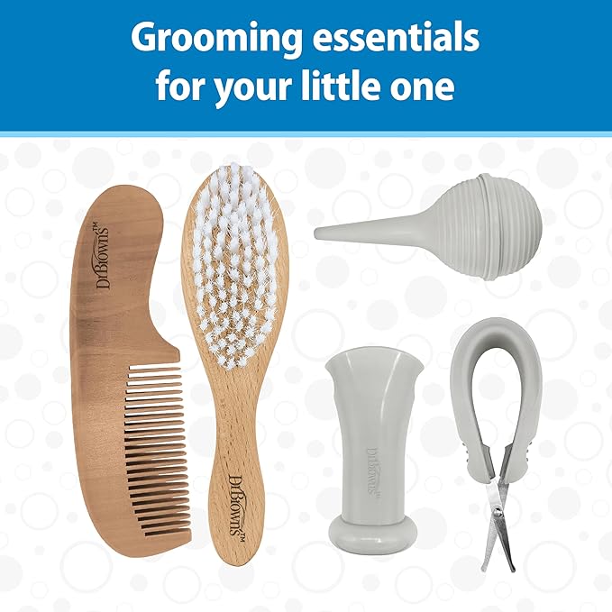 Dr. Brown's Baby Care Essentials Kit, Nail Scissors with Case, Nasal Aspirator, Cradle Cap Brush and Comb, BPA-Free