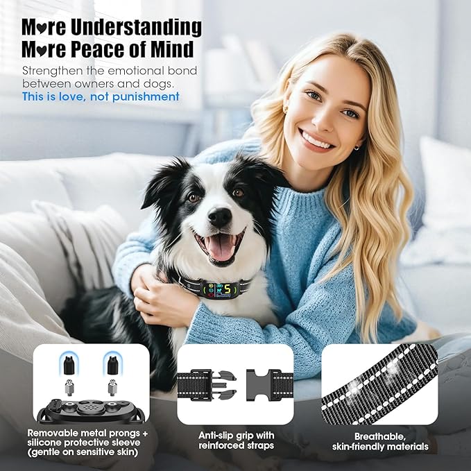 Smart AI Bark Collar for Large Medium Small Dogs, Anti Barking Device with 5 Training Modes, Exclusive Forced Bark-Stopping, Rechargeable IP67 Waterproof Bark Collar with 5 Sensitivity (Black)