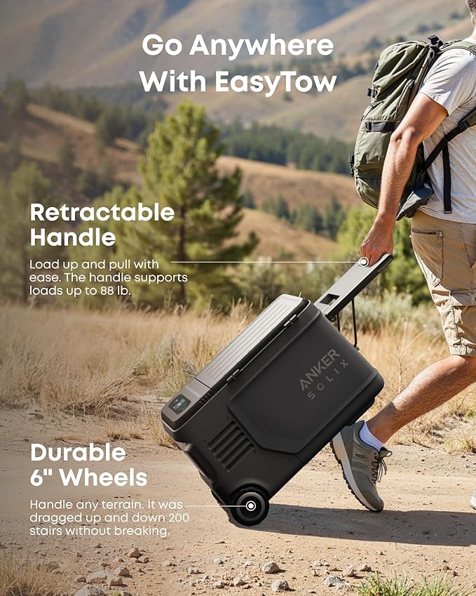 Anker SOLIX EverFrost 2 23L Cooler, 24 qt Car Refrigerator, Electric Cooler with 288Wh Battery, Powered by AC/DC or Solar, for Camping, Travel, and Fishing, -4℉ to 68℉