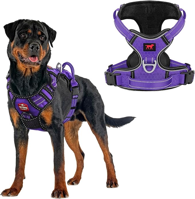 Tuff Pupper No Pull Easy Walk Dog Harness | Heavy Duty Pet Vest | Front & Back Leash Clips | Strong Safety Handle | Reflective Anti Pull Vest | Comfortable Padded Escape Proof Harness(X-Large, Purple)