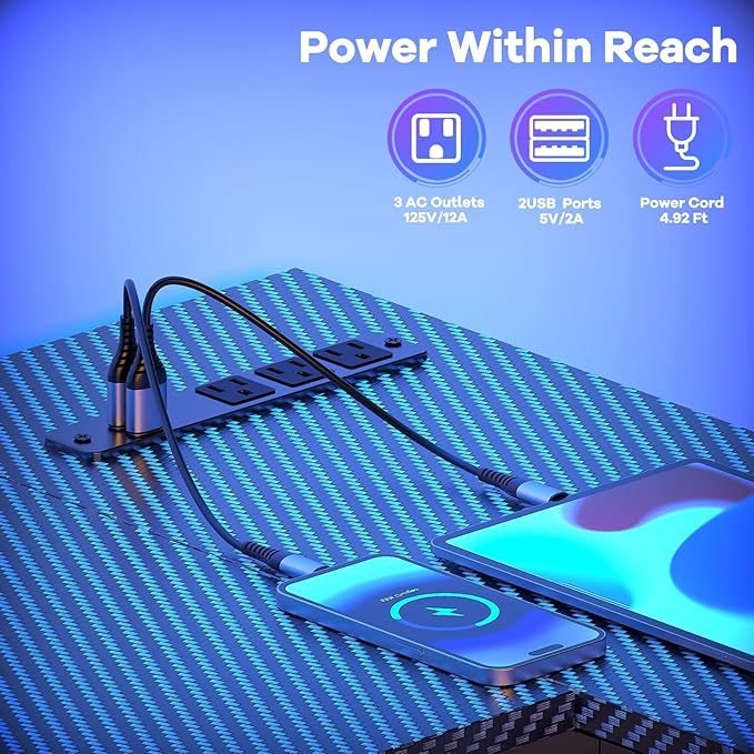 40 inch Gaming Desk with USB Power Outlet and LED Light- Reversible L Shaped Desk with Storage Bag,Computer Desk with Adjustable Monitor Stand& Storage Shelves and CPU Stand,Corner Desk Table