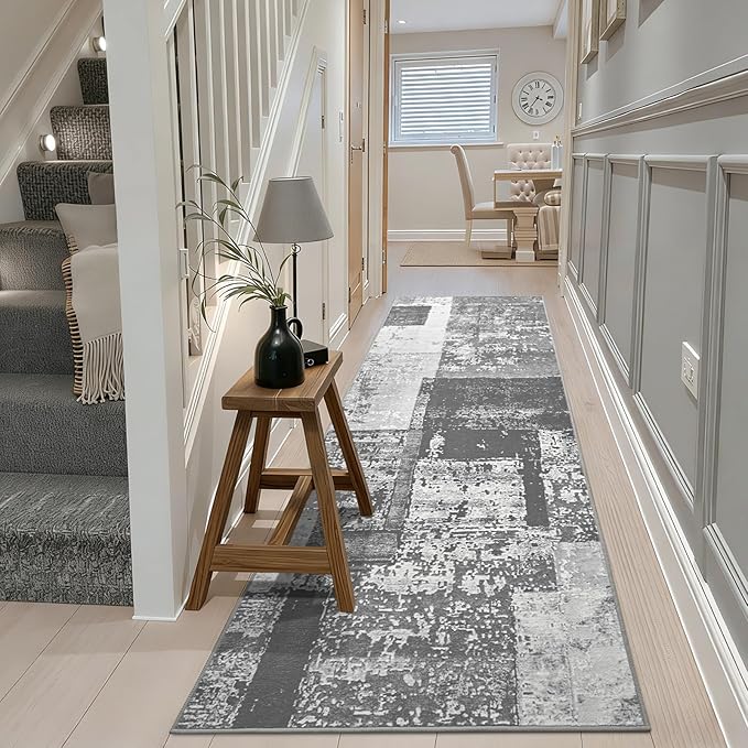 LOCHAS Washable Runner Rugs for Hallway, 2x8 Non Sip Soft Rug for Bedroom Entryway Kitchen Laundry Room, Long Abstract Carpet for Indoor Floor Bedside, Geometric Vintage Home Decor, Pet & kid Friendly