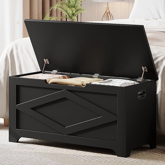 GarveeHome 39.4 in Storage Chest, Wooden Storage Bench with Safety Hinges, Easy Assembly, Large Shoe Bench for Entryway, Living Room, Bedroom