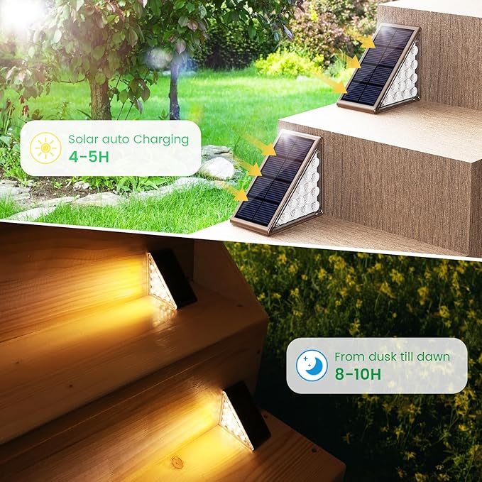 Solar Step Lights for Outside,16pack Solar Stair Lights Outdoor Waterproof IP67,Outdoor Deck Step Lights,Solar Outdoor Lights for Staircase,Patio,Front Step(Warm Brown)…