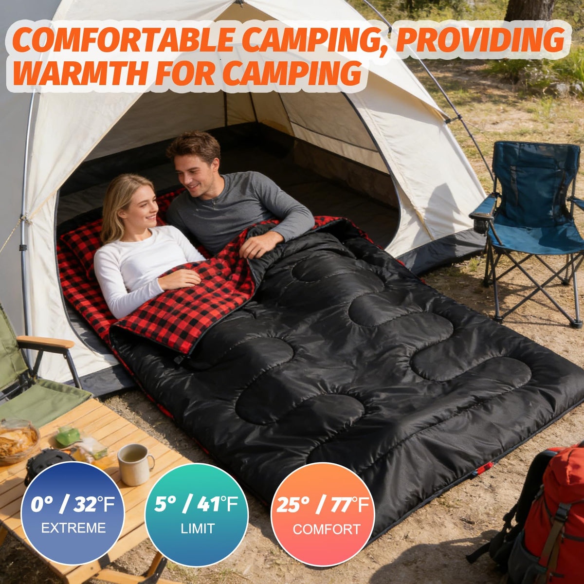 Swtmerry Flannel Double Sleeping Bag for Adults with 2 Pillows Cold Weather, Big & Tall Queen Size XL Sleeping Bag for 2 Person, Waterproof & Lightweight Warm for All Season