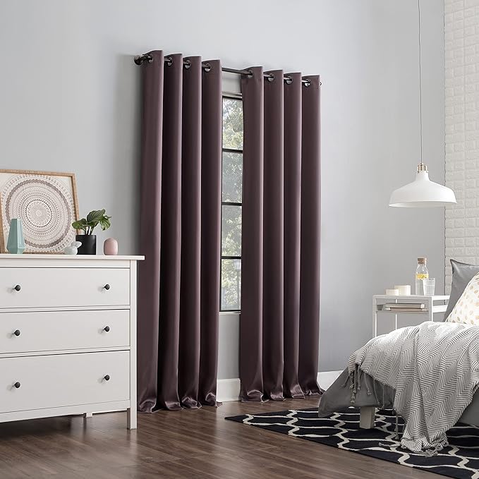 Sun Zero Nordic 2-pack Theater Grade Extreme 100% Blackout Grommet Curtain Panel Pair, 52" x 63", Fig