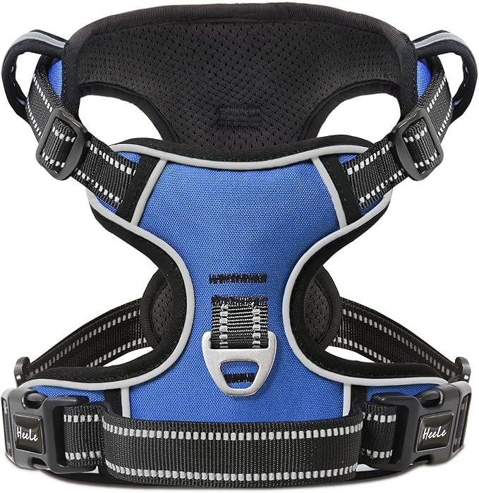 HEELE Dog Harness Dog Harness Large Dog with Soft Padded Handle Reflective No Pull Dog Harness for Large Dog for Outdoor Training Walking, Blue, L