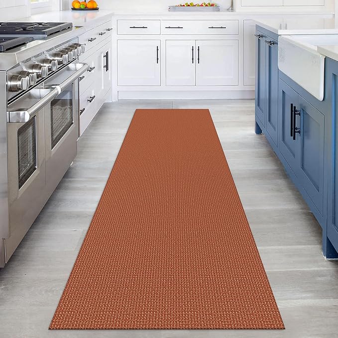 KOZYFLY Runners for Hallways 3x8 ft Washable Kitchen Runner Non Slip Rubber Backed Hall Runners Cotton Entryway Runner Rugs Floor Carpet for Indoor Backdoor Bedroom Kitchen, Orange/Tan