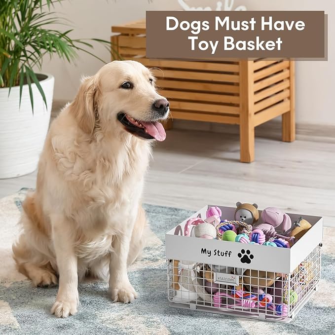 Dog Toy Box- Metal Large Dog Toy basket for Small Dog - Dog Toy Storage Bin for Pet - Personalized Large Dog Toy Basket for Puppy and Pet- Dog Toy Organizer Holder Boxes for Living Room