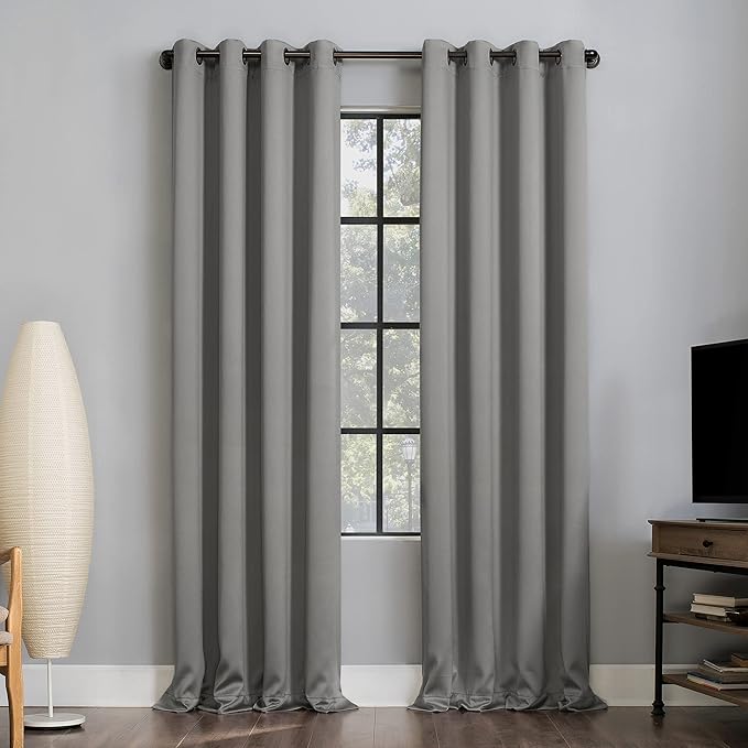 Sun Zero Nordic 2-pack Theater Grade Extreme 100% Blackout Grommet Curtain Panel Pair, 52" x 63", Silver