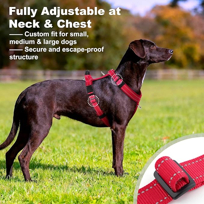 No Pull Dog Harness with Handle, Soft Mesh Padded Adjustable for Small Medium Large Dogs | Reflective Easy Walk Harness with Front Clip for Training, Running & Outdoor (Red, XS)