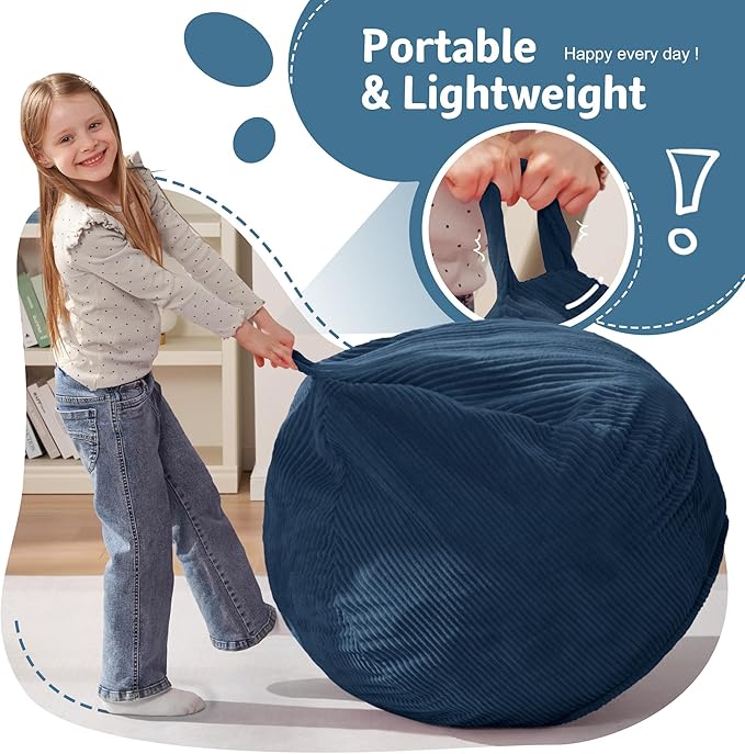 Homguava 2.5FT Bean Bag Chair,Teardrop Bean Bags Small Beanbag Chair with Memory Foam Filled and Ultra Soft Corduroy Cover for Living Room, Bedroom(Dark Blue)