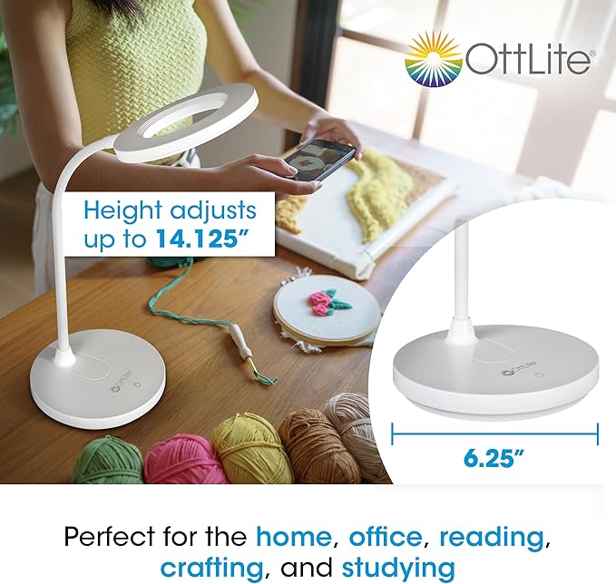 OttLite Vibe LED Ring Light, Rechargeable and Portable, 3 Color Temperatures, Book Light, Table Lamp Reading, Work, Desk Lamp for Home Office or Bedside