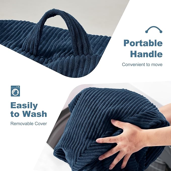 Homguava 4FT Bean Bag Chair for Adults,Teardrop Bean Bags Big Beanbag Chair with Memory Foam Filled and Ultra Soft Removable Corduroy Cover for Living Room, Bedroom(Dark Blue)