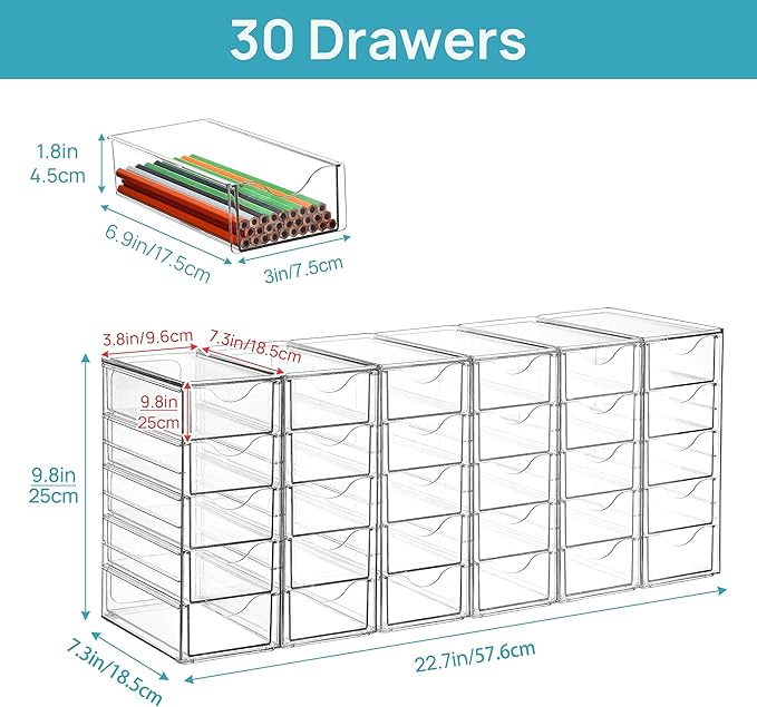 Vtopmart Acrylic Organizer with 30 Drawers, Desk Organizers and Accessories, Clear Makeup Organization, Dustproof Storage Drawers for Office Art Craft Supplies