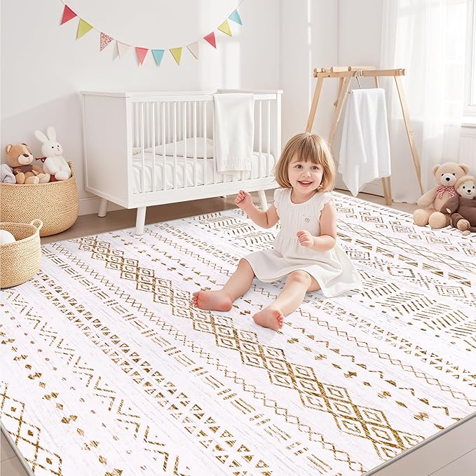 5x7 Area Rugs Living Room Rug: Washable Rug Neutral Lagre Soft Thin Carpet Indoor Floor Non Slip Boho Geometric Moroccan Carpets for Bedroom Dining Room Farmhouse Nursery Office - Brown