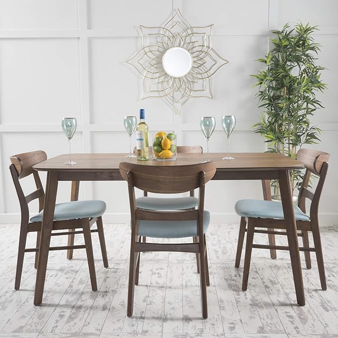 Christopher Knight Home Idalia 60" Rectangular Dining Set, 5-Pcs Set, Natural Walnut / Mint