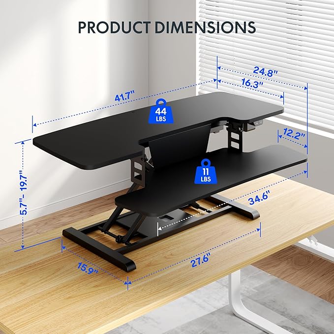FLEXISPOT 42 inch Electric Motor Desk Converter, Height Adjustable Motorized Stand up Desk Riser with Quick Release Keyboard Tray, Black Monitors and Laptop Workstation