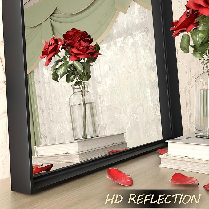 50x40 Inch Black Metal Framed Bathroom Mirror for Wall, Large Rectangle Mirror, Matte Black Bathroom Vanity Mirror, Anti-Rust, Square Corner, Shatterproof, (Horizontal/Vertical)