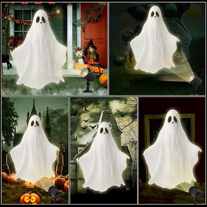 Treela Halloween Ghost Projector Lights Outdoor Indoor White Ghost Dynamic Lights Decoration Outside LED Landscape Lamp for Holiday Garden Supplies
