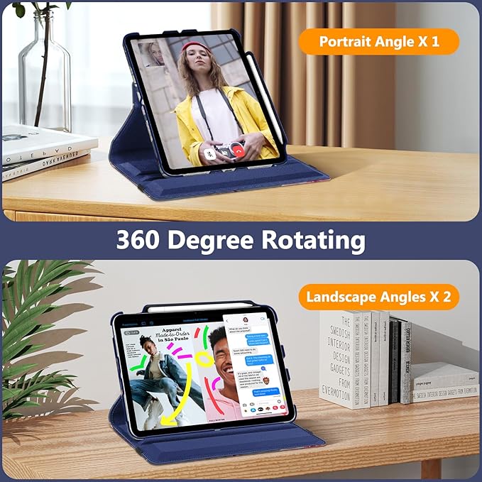 Fintie Rotating Case for iPad (A16) 11th Generation 11 Inch (2025), iPad 10th Generation 10.9 Inch (2022) - [Built-in Pencil Holder] 360 Degree Rotating Protective Stand Cover, Blooming Hibiscus