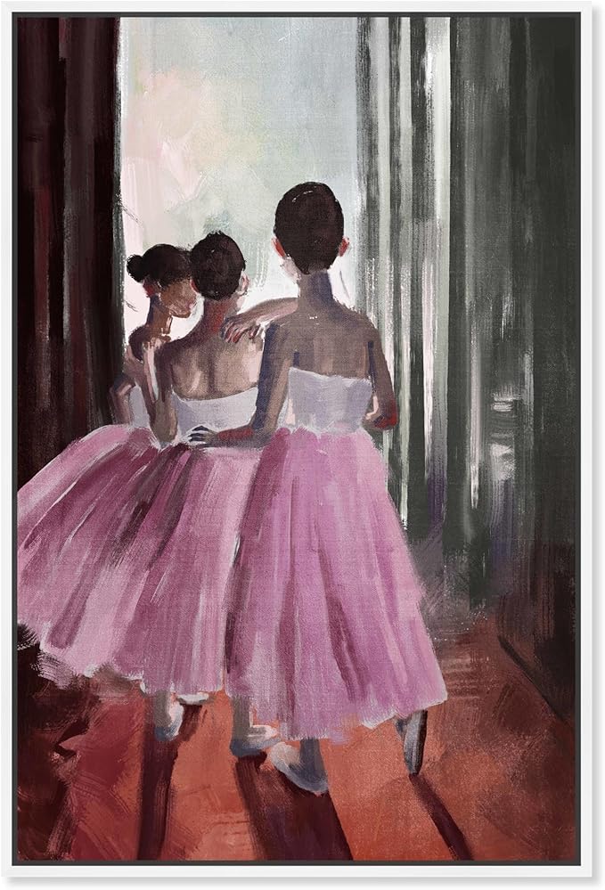 Art Remedy Little Girls Ballerinas Canvas Classic Vintage Wall Art, White Frame, 10" x 15"