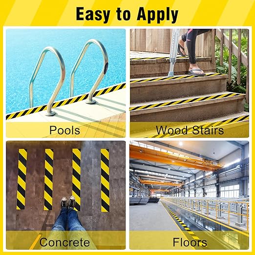 S&X Anti Slip Tape 1" x 60' Black and Yellow Safety Non Slip Strip, High Traction Grip Tape for Stairs, Steps, Ramps, Boats, Decks, Long-Lasting, Waterproof, Weather-Resistant