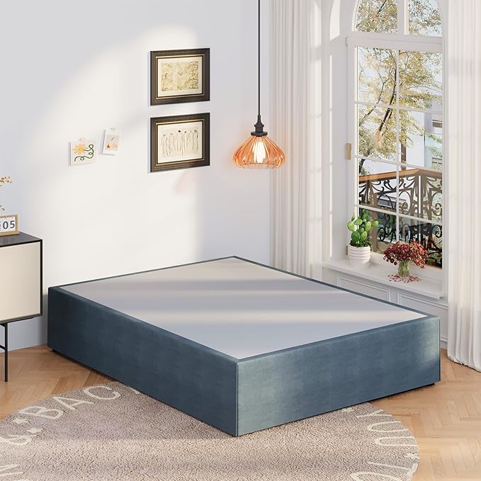 16 Inch Bed Frame Queen Size with Fabric Cover, Metal Platform Queen Bed Frame with Storage No Box Spring Needed, Heavy Duty Non-Slip, Easy Assembly Mattress Foundation