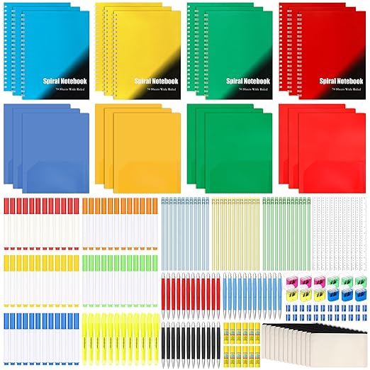 12 Set of 240 Pcs Back to School Supplies Kits Bulk Elementary Supply Bundle Kit K-12 Middle High School Supplies Essentials Set Notebook Folder Pencil Color Pen and More for Classroom Student