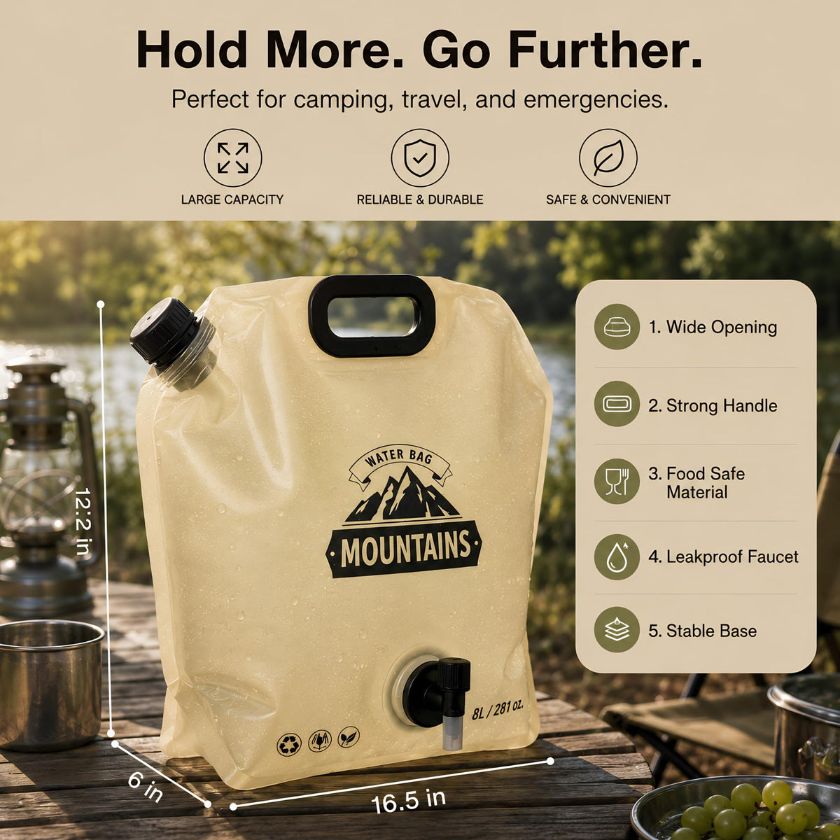 MIAJO Collapsible Water Container Portable Water Jug with Spigot for Camping, Foldable Hiking Gear, Leakproof Liquid Carrier for Hiking, Travel, Emergency Preparedness, Outdoor Use (4 Pack 2 Gallon)