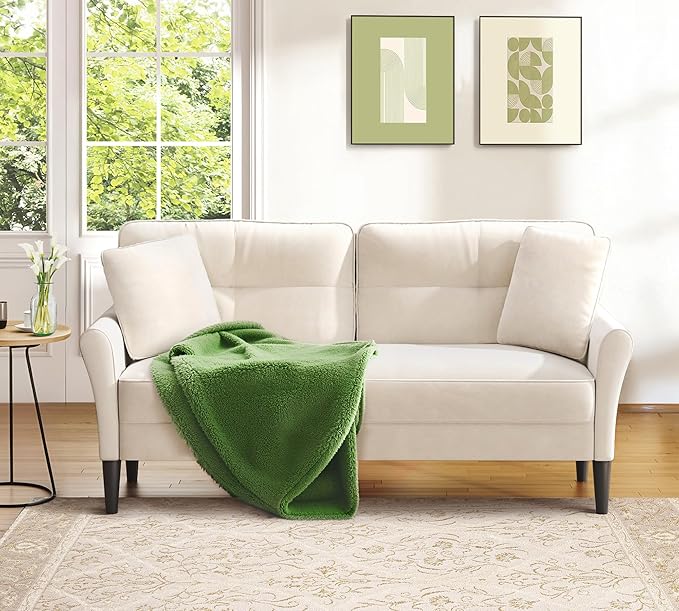 69" Loveseat Sofa, Velvet Small Couches for Small Spaces, Love Seat Couches with 2 Pillows, Tool-Free Setup Loveseats, 700lb Load Sofas for Living Room, Mini Couch for Bedroom, Comfy Sofa Couch, White