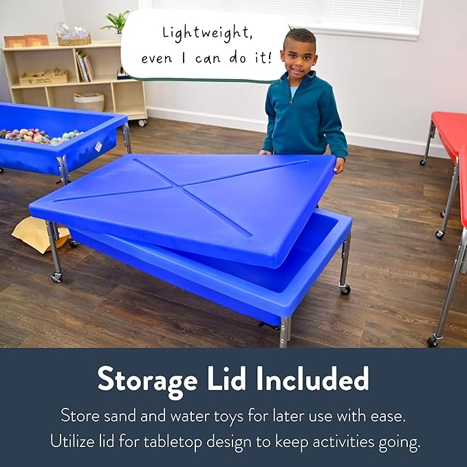 Children's Factory Sensory Sand and Water Activity Table and Lid Set for Preschool, Daycare, Classroom, Outdoor Play, 18”, Blue