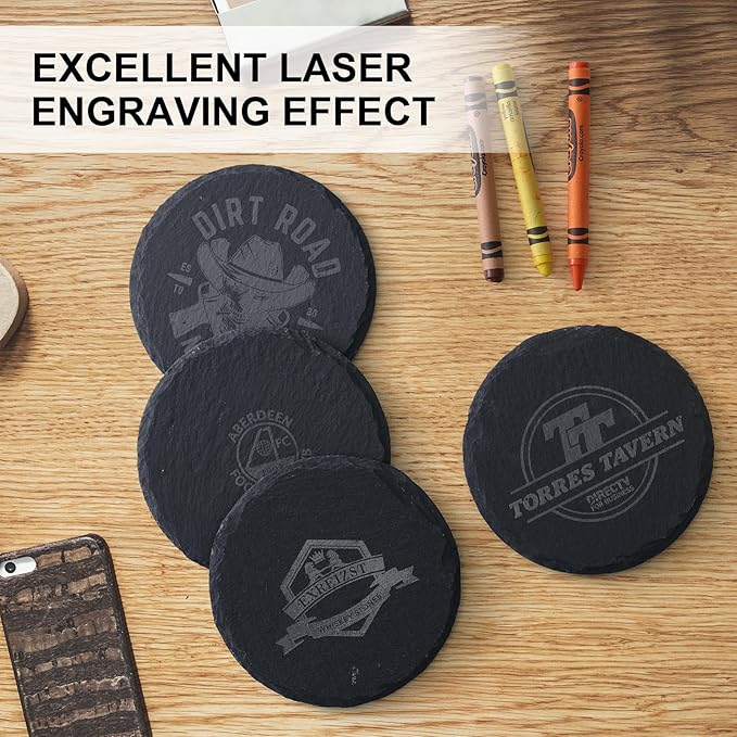 Slate Coasters Set of 48,4-Inch Black Round Stone Drink Coasters with Scratch-Resistant Backing, Durable Tabletop Protection for Home Office Kitchen, Ideal Housewarming Wedding Gifts