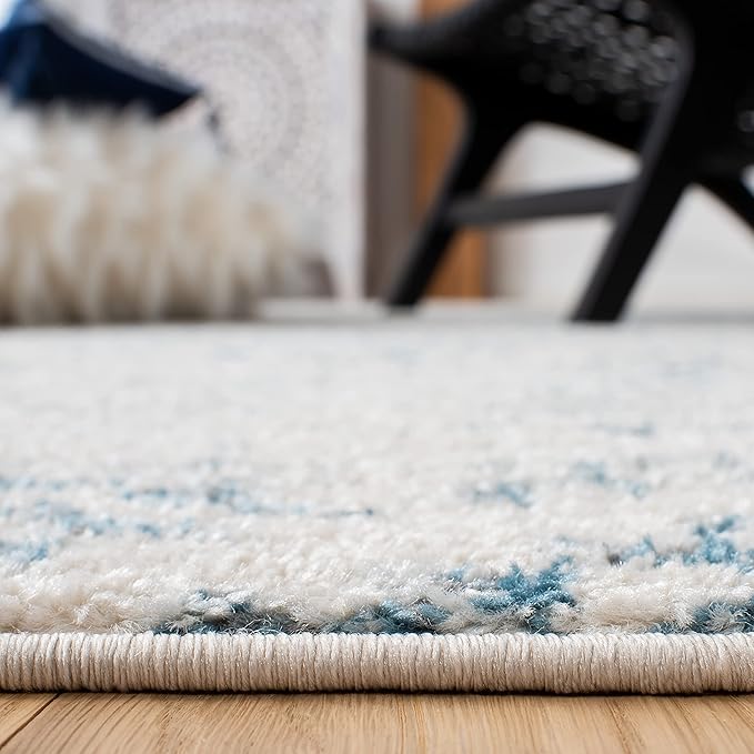 SAFAVIEH Tulum Collection Area Rug - 5' Round, Ivory & Turquoise, Moroccan Boho Tribal Design, Non-Shedding & Easy to Clean, Ideal for Living Room, Bedroom, Dining Space (TUL272E)
