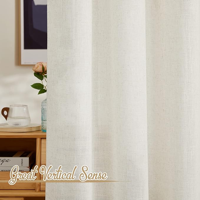 NICETOWN Casual Linen Cafe Curtains 30 inch Length, Rod Pocket & Back Tab Natural Linen Blend Privacy with Light Filtering Short Window Treatments for Kitchen, W37 x L30, 2 Panels