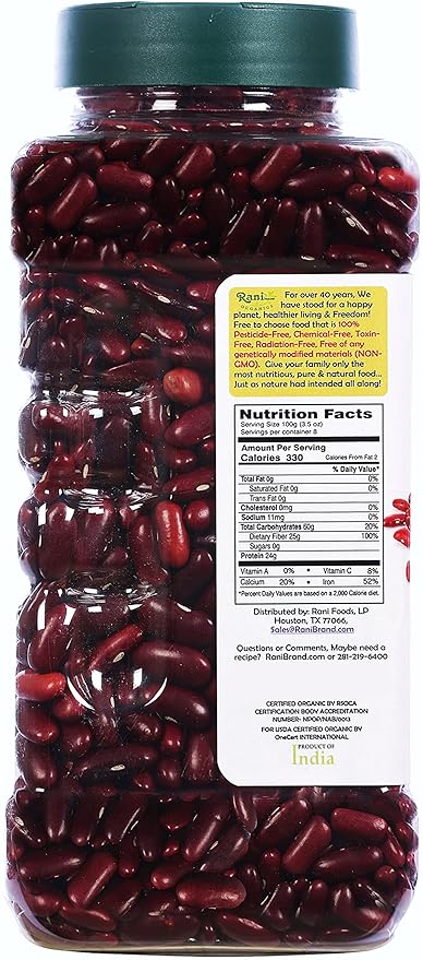 Rani Organic Red Kidney Beans (Rajmah Beans) Light 28oz (1.7lbs) 800g PET Jar ~ All Natural | Vegan | Gluten Friendly | NON-GMO | Indian Origin | USDA Certified Organic