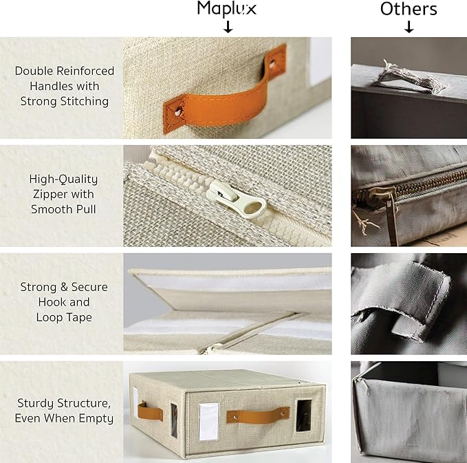 2-Pack Set Bed Sheet Organizer – Premium Linen Storage with PU Leather Handles & Dual Labels | Fits King/Queen Sheets | Closet, Underbed & Shelf Use | Closet Organizers and Storage (Beige)
