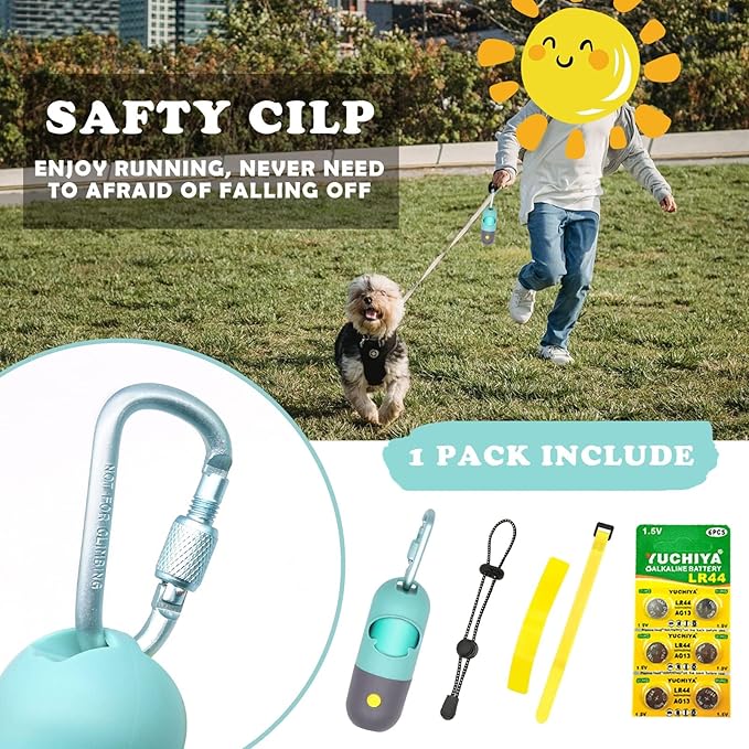 Dog Poop Bags Holder with LED Flashlight, 15 Crystal Blue Bags, 3 Accessories, 3 LR44 Batteries Included