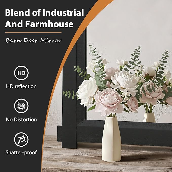 Besdomus Black Bathroom Farmhouse Mirror: 24"x36" Barn Door Rustic Solid Cedar Wood Frame - Wall Mounted Mirror for Entryway/Living Room/Bathroom - Home Decor for Modern Farmhouse Enthusiast