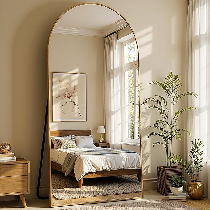 Full Length Mirror, 76"x34" Arched Full Body Mirror, Floor Mirrors with Stand, Body Mirrors Standing Hanging Leaning Against Wall,Aluminum Frame Mirrors for Bedroom Cloakroom,Living Room,Gold