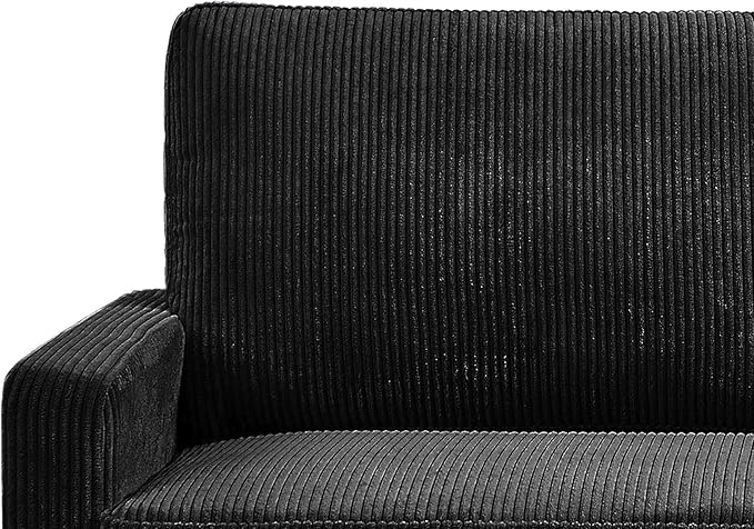 Reversible Sleeper Sofa Bed with Comfortable Memory Foam Mattress, Convertible Corduroy Full Size Pull Out Couch for Living Room, Space Saving Furniture, 70" Wide, Rectangular Arms, Black