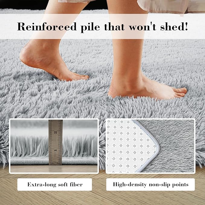Fluffy Rug Shaggy Area Rug, Grey 8x10 Area Rugs for Living Room, Large Shag Area Rugs for Bedroom Kids Room Home Decor, Upgrade Anti-Skid Rectangular Fuzzy Rugs