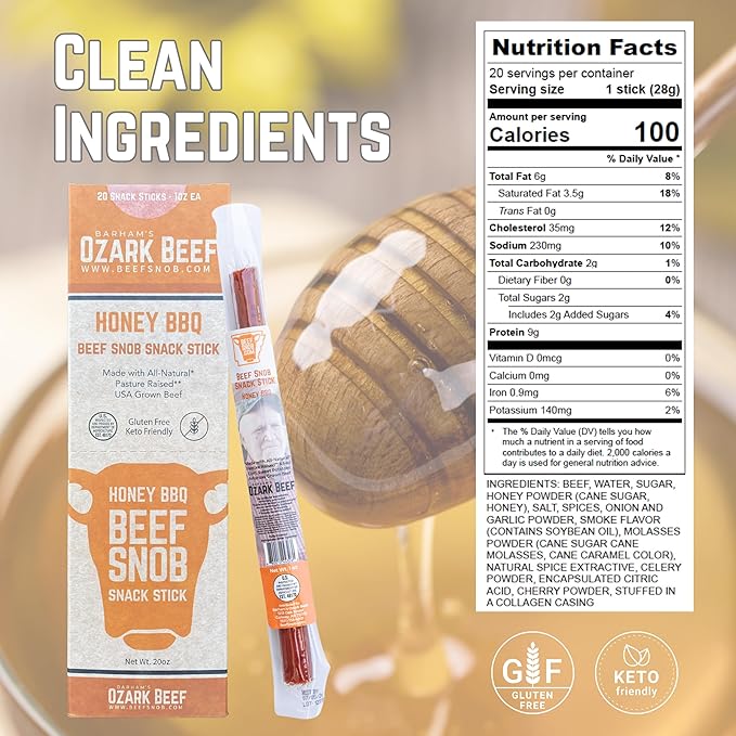 Beef Snob Snack Sticks - Variety Pack - Original (6), Jalapeno (7), Honey BBQ (7) - 1 Ounce Snack - 20 Meat Sticks Per Box - High Protein Snack, Keto Friendly, Gluten Free Jerky Sticks